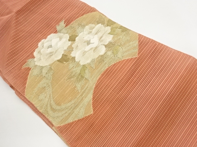 Nagoya obi with peony pattern woven into gauze